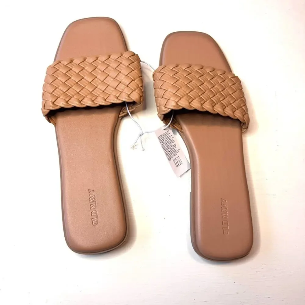 Old Navy Low Heel Woven  Braided Adobe Tan Braided Slide Sandals Size 10